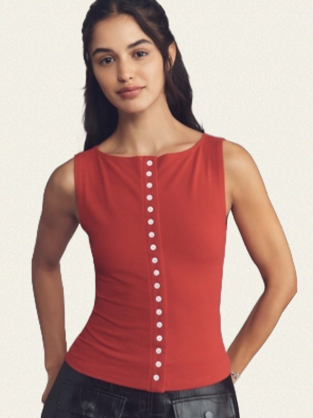 Autres Filles Faux Button Front Fitted Tank Top